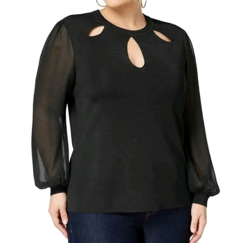 INC International Concepts Sweater NWT Womens 3X Black Cutout Bishop Sleeve